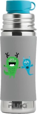 Pura Sport Mini 11oz/325ml Bottle w/Sleeve & Silicone Big Mouth Sport Top - Stainless Steel, Leak-Proof & Spill-Proof for Kids, Toddlers, Preschoolers - Monster - Image 2