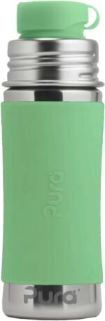 Pura Sport Mini 11oz/325ml Bottle w/Sleeve & Silicone Big Mouth Sport Top - Stainless Steel, Leak-Proof & Spill-Proof for Kids, Toddlers, Preschoolers - Moss - Image 2
