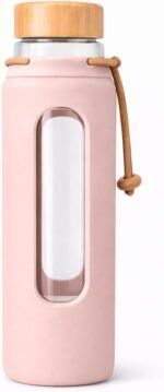 PureTerra Glass Water Bottle – 650 mL / 22 oz | High‑Quality Borosilicate Glass with Silicone Sleeve | Leak‑Proof, Dishwasher Safe, BPA‑Free, Sustainable Travel Bottle (Dusty Rose) - Image 2