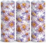 Purple And Yellow Flower Tumbler,September Birthday Gifts for Women Girl Wife Friend Mom,20 Oz Insulated Stainless Steel Skinny Iced Coffee Tumbler,Funny Travel Coffee Mug Cup Water Bottle,1 Pcs - Image 2