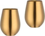 QRU 17oz Stainless Steel Stemless Wine Glass Set, Portable Wine Tumbler for the Pool, Camping,Cookouts, Travel (2, Set 2 of Gold) - Image 2