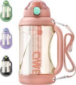 QWE Gym Large Plastic Water Bottle for women with lids and Straws&Handle,67oz,Heat-resisting,PPSU BPA Free, 1/2 half Gallon Water Jug Double drinking,leak proof, for Travel,Outdoors,Camping(Pink) - Image 2
