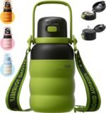 QWE Insulated Water Bottle with Straw&Lids,1000ml/32oz Vacuum Sealed water Bottles,Double Drinking,Stainless Steel Tumbler with Handle,Leak Proof,BPA Free,for Travel,Outdoors,Camping,Gym(GreenBlack) - Image 2