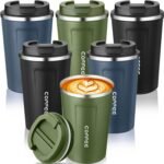 Qinyoung 6 Pack Travel Coffee Mugs 12oz Double Wall Insulated Coffee Cups Bulk with Lid Vacuum Stainless Steel Leak Proof Reusable Portable Tumblers for Cold and Hot Drinks(Black, Blue, Green) - Image 2