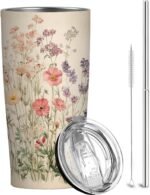 QruKinx Wild Flower Tumbler 20 oz, Stainless Steel Travel Mug with Leak-Proof Lid and Retractable Straw, Floral Insulated Cup for Coffee, Tea and Iced Drinks, Birthday and Christmas Gifts for Women - Image 2