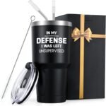 Qtencas In My Defense I Was Left Unsupervised Stainless Steel Insulated Travel Tumbler, Funny for Men, Coworkers, Friends, Work Office Gift for Coworker, Sarcastic Gift (30oz, Black) - Image 2