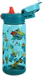 Queenshin Kids Water Bottle with Straw, Pop-Up Spout Cover and Carry Handle, Leak Proof Green Car Water Cup for Girls Boys Toddlers, BPA-Free, Plastic Waterbottle for School Sport Travel - Image 2