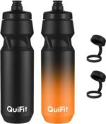 QuiFit 32 oz water bottles 2-Pack, Squeeze Bottles BPA Free, Leak Proof, Reusable Sport Jug with Dust Cover, Fit Most Bike Holders, for Cycling (Black+Black Orange, 32 Ounces) - Image 2