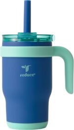 REDUCE 14 Oz Coldee Kids Tumbler with Lid and Straw - Coldee Insulated Travel Mug - Spill-Proof, Sweatproof Stainless Steel, BPA-Free - Includes Handle, Reusable Silicone Straw - Nautical Mist - Image 2