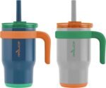 REDUCE 14 oz Coldee Tumbler with Handle for Kids - 2 Pack, Leakproof Insulated Stainless Steel Mug with Lid & Spill-Proof Straw, Keeps Drinks Cold up to 18 Hrs, Grey and Navy - Image 2