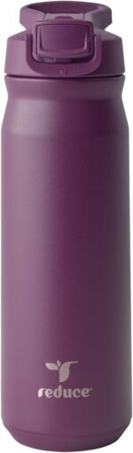 REDUCE 24 oz Hydrate Pro Stainless Steel Insulated Water Bottle - Flip Top Leak-Proof Lid,Dishwasher Safe, BPA-Free, Dual Wall Vacuum, Keeps Drinks Cold for 48 Hrs, Cup Holder Friendly - Midnight Plum - Image 2