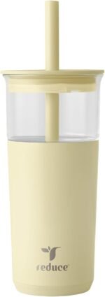 REDUCE Aspen 20 oz Vacuum Insulated Glass Tumbler with Lid & Extra Wide Straw - Keeps Drinks Cold for 12 Hrs - Ideal for Iced Coffee, Smoothies & Boba - Dishwasher Safe, Soft Base - French Vanilla - Image 2