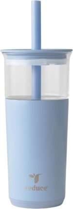 REDUCE Aspen 20 oz Vacuum Insulated Glass Tumbler with Lid & Extra Wide Straw - Keeps Drinks Cold for 12 Hrs - Ideal for Iced Coffee, Smoothies & Boba - Dishwasher Safe, Soft Base - Glacier - Image 2