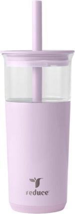 REDUCE Aspen 20 oz Vacuum Insulated Glass Tumbler with Lid & Extra Wide Straw - Keeps Drinks Cold for 12 Hrs - Ideal for Iced Coffee, Smoothies & Boba - Dishwasher Safe, Soft Base - Lilac Bud - Image 2