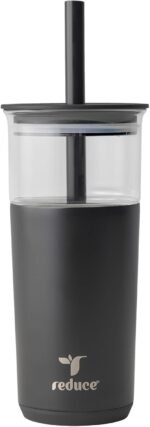 REDUCE Aspen 20 oz Vacuum Insulated Glass Tumbler with Lid & Extra Wide Straw - Keeps Drinks Cold for 12 Hrs - Ideal for Iced Coffee, Smoothies & Boba - Dishwasher Safe, Soft Base - Phantom - Image 2