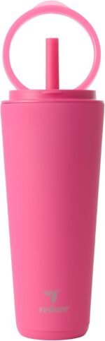 REDUCE Halo 32 oz Stainless Steel Vacuum Insulated Tumbler - Spill Proof Travel Mug with Flip Handle Lid - Keeps Drinks Cold for 32 Hrs - Dishwasher Safe - Cupholder Friendly - Dragon Fruit - Image 2
