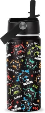 ROVOZAR Game Water Bottle - 16oz Game Controller Stainless Steel Water Bottle with Straw - Funny Gamer Insulated Cup for Boys - Gaming Kids Tumbler for School, Sports, Travel - Image 2