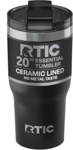 RTIC 20oz Essential Tumbler with Lid, Ceramic Lined, Insulated, Stainless Steel, Metal, Double Wall Vacuum-Insulation, Travel Cup for Iced Coffee, Tea, Hot and Cold Drink, Black - Image 2