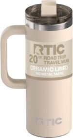 RTIC 20oz Road Trip Travel Mug with Lid and Handle, Ceramic Lined, Insulated, Stainless Steel, Metal, Double Wall Vacuum-Insulation, Portable Coffee, Tea Cup for Hot and Cold Drink, Beach - Image 2