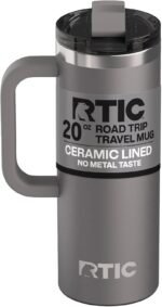 RTIC 20oz Road Trip Travel Mug with Lid and Handle, Ceramic Lined, Insulated, Stainless Steel, Metal, Double Wall Vacuum-Insulation, Portable Coffee, Tea Cup for Hot and Cold Drink, Graphite - Image 2