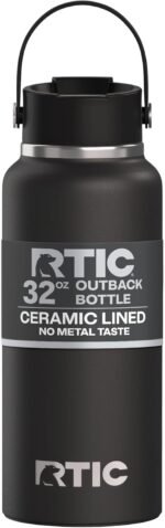 RTIC 32oz Outback Water Bottle, Ceramic Lined, Insulated, Stainless Steel, Double Wall Vacuum-Insulation, Leak-Proof Lid, BPA-Free Water Flask Hiking, Running, Sports, Outdoor, Black - Image 2