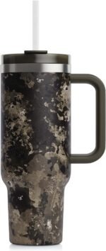 RTIC 40 oz Road Trip Tumbler Double-Walled Cermaic Lined Insulated Stainless Steel Portable Travel Coffee Mug Cup with Lid, Handle and Straw, Olive Midnight Camo - Image 2