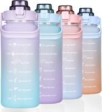 RYI Large Half Gallon 64 OZ Motivational Water Bottle with Straw Time Marker BPA Free for Sport and Fitness Purple Green - Image 2