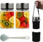 Rackickyer Borosilicate Glass Juice Water Bottles 2 Pack 10 OZ,Wide Mouth Glass Water Bottles with Lids and Sleeve,for Juicing, Smoothies, Milk, Protein, Reusable, Leak Proof, Shaker bottle - Image 2