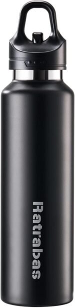 Ratrabas Insulated Water Bottle 21 OZ, Insulated Tumbler with One-Touch Open, Travel Water Bottle with Leak-Proof Design, Sports Water Bottle for Women & Men (Black) - Image 2