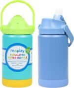 Re-Play 12 oz Water Bottle for Kids - Vacuum-Insulated Stainless Steel Tumbler with Flip-Straw, Spill and Leak-Proof Design, Dishwasher and Freezer Safe, 2 Pack Aqua Asst and Denim - Image 2