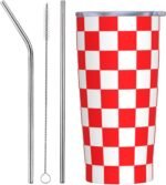 Red and White Checkered Insulated Coffee Mug Cup 20 OZ, Stainless Steel Tumbler with Lids and Straws for Women Men Birthday Festival Gifts - Image 2