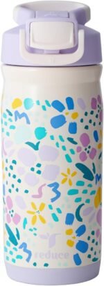 Reduce Hydrate Pro Kids 14oz Stainless Steel Insulated Water Bottle w/Straw – Spill Proof Tumbler for Kids – 30 Hour Cold Retention – Dishwasher Safe Leak-Proof Design - Abstract Flowers - Image 2
