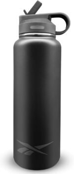 Reebok Stainless Steel Water Bottle With Straw & Athletic Design - Insulated Water Bottles 32 oz - Double Wall Vacuum Insulated Sports Water Bottle With Straw, BPA Free (Black) - Image 2