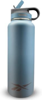 Reebok Stainless Steel Water Bottle With Straw & Athletic Design - Insulated Water Bottles 32 oz - Double Wall Vacuum Insulated Sports Water Bottle With Straw, BPA Free (Blue) - Image 2