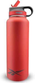 Reebok Stainless Steel Water Bottle With Straw & Athletic Design - Insulated Water Bottles 32 oz - Double Wall Vacuum Insulated Sports Water Bottle With Straw, BPA Free (Red) - Image 2