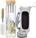 Reeho 32oz Borosilicate Glass Water Bottle with Tea Infuser, Tea Tumbler with Strainer, Reusable Travel Mug with Sleeve & 2 Lids, for Hot or Cold Drinks, Loose Tea, Fruit - Image 2