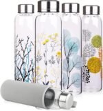 Reeho Borosilicate Glass Water Bottle, Sports Glass Drinking Bottle with Neoprene Sleeve and Stainless Steel Lid 16oz / 32oz (16oz, Blooming Branches) - Image 2