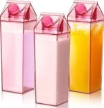 Remerry 3 Pcs Milk Carton Water Bottle Square Plastic Coffee Portable Reusable Milk Carton Cup Leakproof Juice Bottle - Image 2