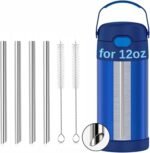 Replacement Metal Straws for THERMOS FUNtainer 12 Ounce Insulated Kids Water Bottle, Reusable Stainless Steel Straws, Compatible with THERMOS FUNTAINER 12OZ(4 Pcs + 2 Pcs Cleaning Brush) - Image 2