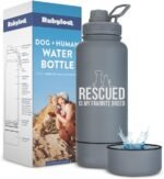 Rescue Dog Lover Water Bottle – 32 oz Stainless Steel Double Wall Insulated with 8 oz Detachable Bowl – Animal Rescue Gifts for Dog or Cat Lovers – “Rescued is My Favorite Breed” – Smoky Grey - Image 2