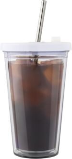 Reusable Iced Coffee Cup (16 Oz), Leakproof Iced Coffee Tumbler with Collapsible Steel Straw and Lid, Double-Wall Insulated, Shatter-Resistant, BPA-Free, Keeps Drinks Cold - Image 2