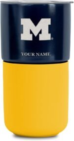 Rico Industries NCAA Michigan Wolverines Personalized 16oz Navy Ceramic Tumbler with Yellow Silicone Grip, Deep Laser Engraved Logo, Travel Coffee Mug with Slide Lid, Matte Glaze - Image 2
