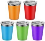 Rommeka Kids Cups with Lids, 12oz Stainless Steel Kids Cups with Colorful Silicone Sleeve, Unbreakable Toddler Water Tumblers for Cold & Hot Drinks, Set of 5 - Image 2