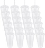 Roshtia 24 Pack Plastic Tumblers with Lid and Straw Reusable Cups Bulk Water Bottles Iced Coffee Travel Mug Cup for Birthdays Party Juices Adults Kids (24 OZ, Clear) - Image 2