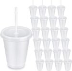 Roshtia 24 Pack Plastic Tumblers with Lid and Straw Reusable Cups Bulk Water Bottles Iced Coffee Travel Mug Cup for Birthdays Party Juices Adults Kids (White,16 oz) - Image 2