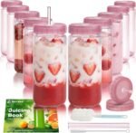 Ruckae 16 OZ Glass Juice Bottles with Dual Scale-10 Pack Reusable Glass Bottles with Hole Lids and Straws for Juicing,Smoothies,Water,Kombucha-Juice Containers for Kitchen,Fridge,or Gym (Pink) - Image 2