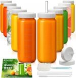 Ruckae 16 oz Glass Juice Bottles with Dual Scale-10 Pack Reusable Glass Bottles with Lids and Straws for Juicing,Smoothies,Water,Kombucha-Juice Containers for Kitchen,Fridge,or Gym (Transparent) - Image 2
