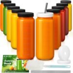 Ruckae 16oz 10 Pack Juice Bottles, Glass Bottles with Lids, Smoothie Cup Lids and Straws, Water Bottle Mason Jar Drinking Glasses for Juicing, Smoothies, Kombucha - Image 2