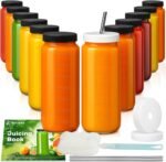 Ruckae 16oz 12 Pack Juice Bottles, Glass Bottles Juicing with Lids, Smoothie Cup Lids and Straws, Water Bottle Mason Jar Drinking Glasses for Juicing, Smoothies, Kombucha - Image 2