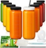 Ruckae 16oz 8 Pack Juice Bottles, Glass Bottles Juicing with Lids, Smoothie Cup Lids and Straws, Water Bottle Mason Jar Drinking Glasses for Juicing, Smoothies, Kombucha - Image 2